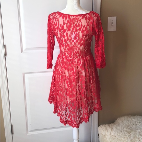 NWT! Free People Floral Red Lace Dress, 6 - Picture 5 of 8